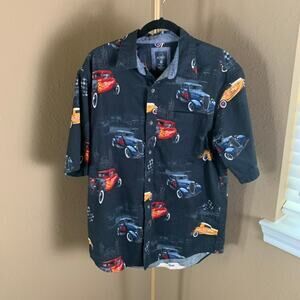 RedHead Hot Rod Vintage Car Print Button Down Medium Retro Car Graphic Cotton